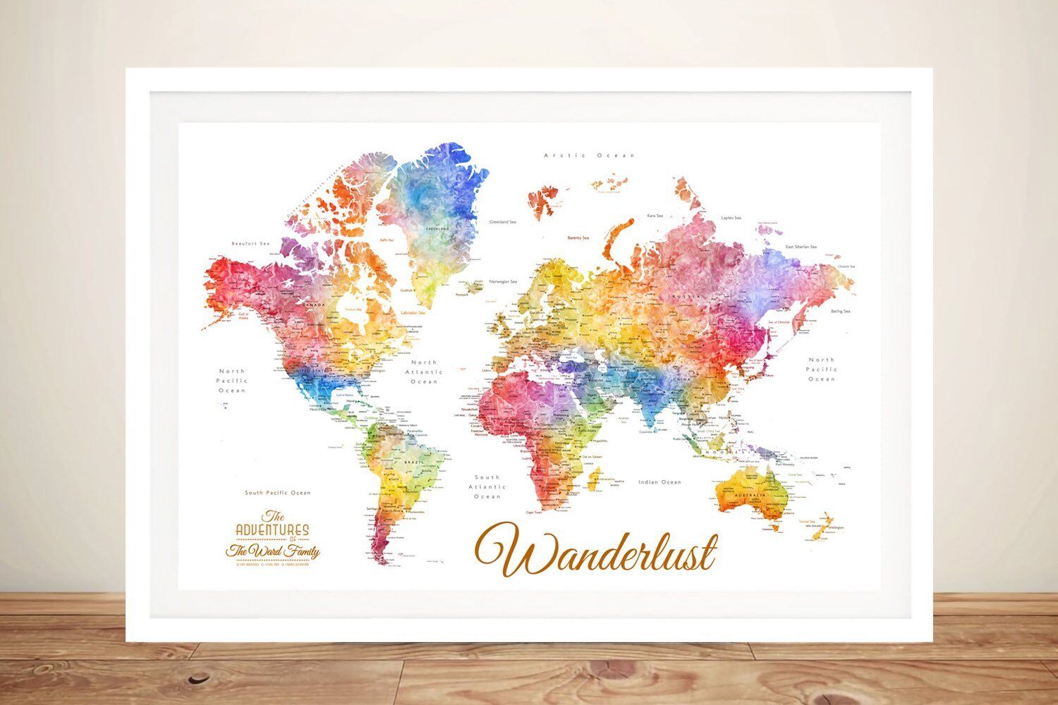 Customised Watercolour Splash World Map Framed Wall Art