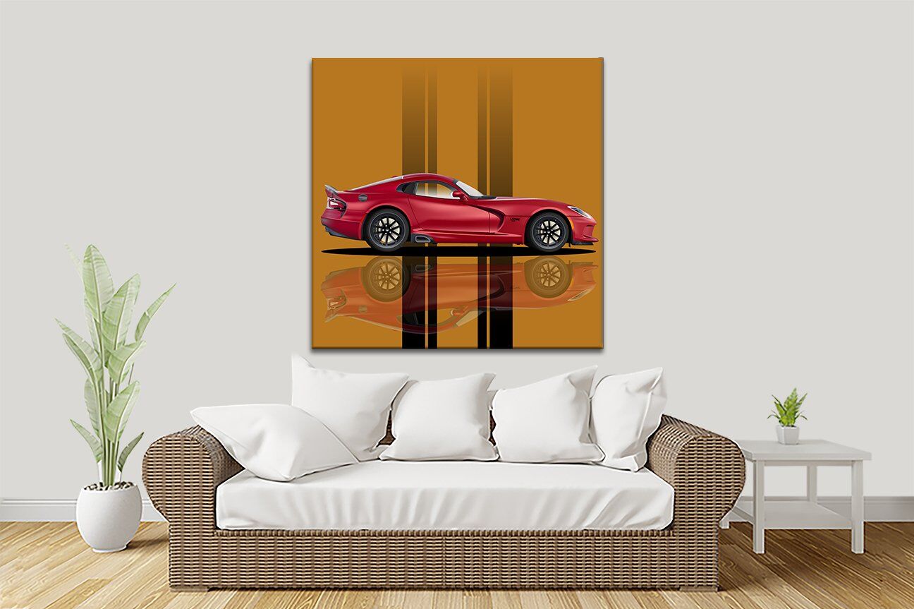 Red Dodge Viper Print with Gold Accents